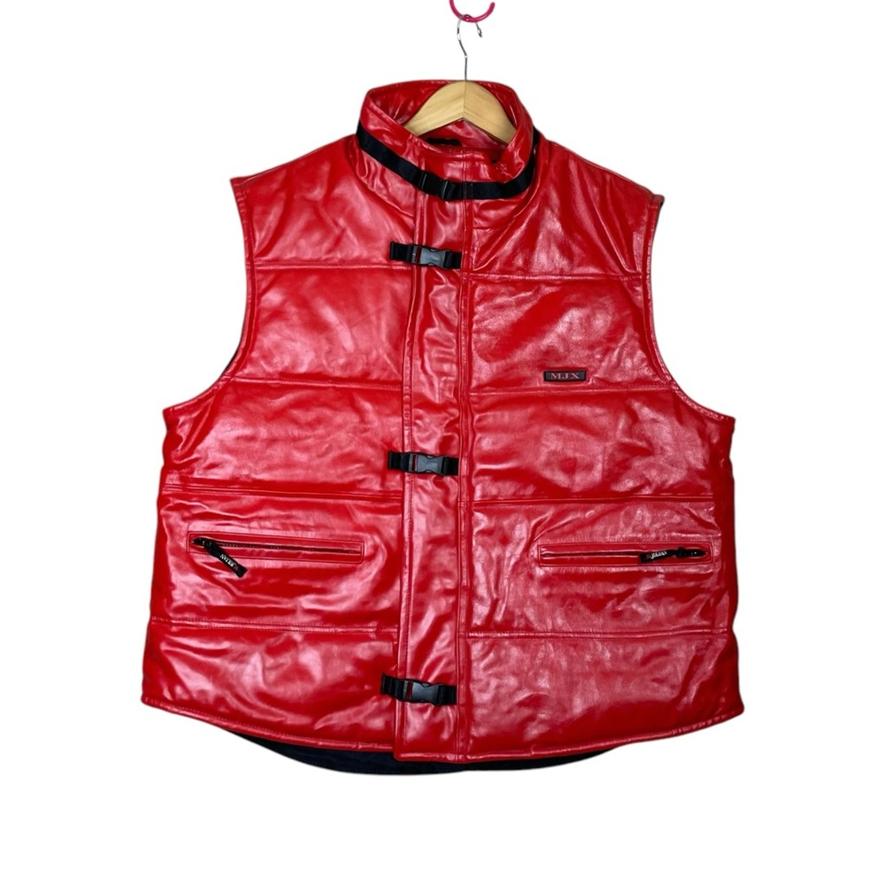 Wilson’s Leather M. Julian MJX Red Puffer Vest Moto Buckle Full Zip Size XL